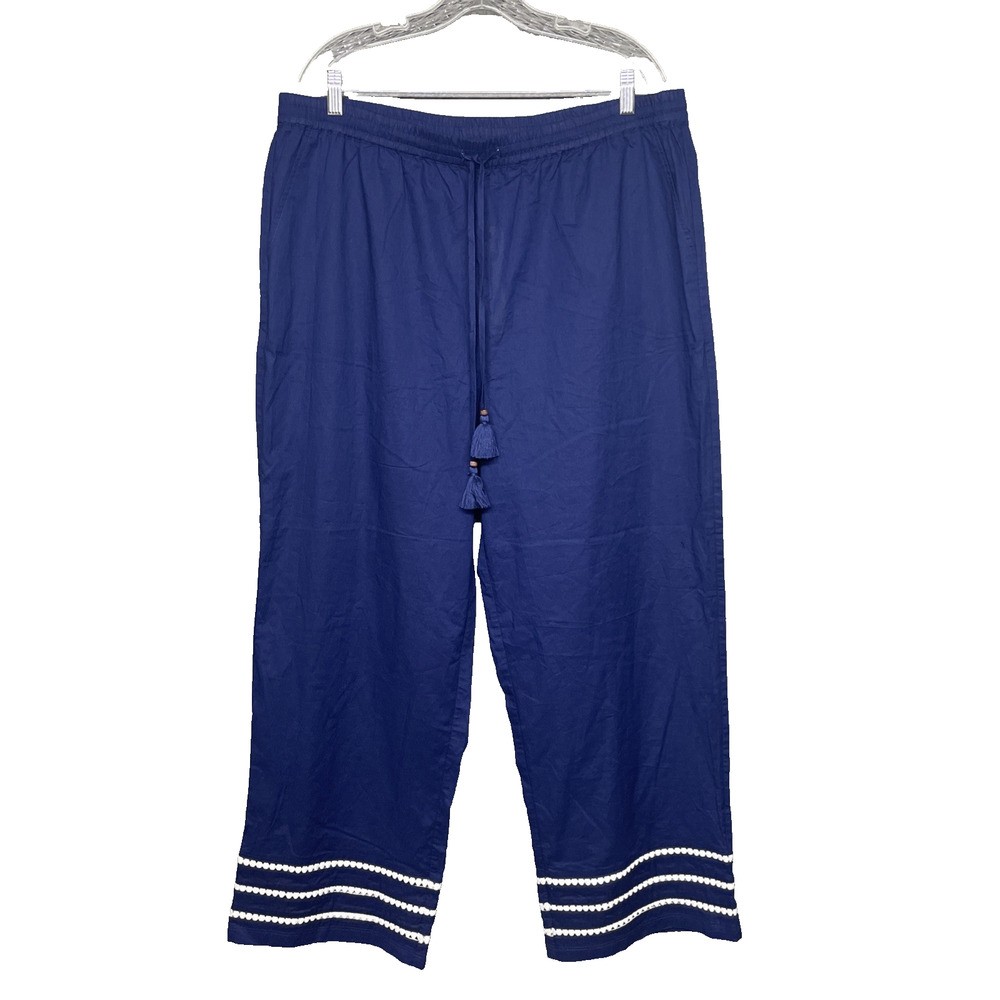 NWT Talbots x Miraclesuit Blue Cotton Beach Pants UPF 50 Cropped XL Resort Wear